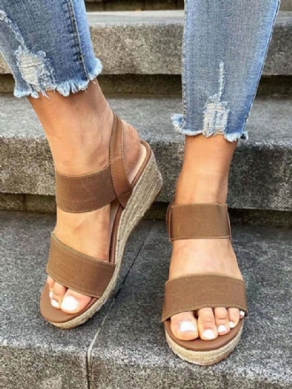 Espadrilles-sandalen Met Sleehak Dames Street Wear Pu-leer Open Teen