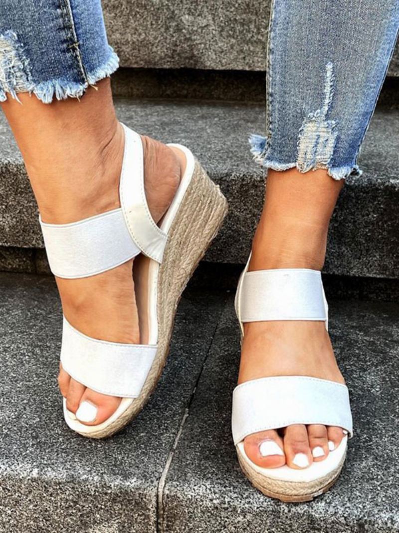 Espadrilles-sandalen Met Sleehak Dames Street Wear Pu-leer Open Teen - Wit