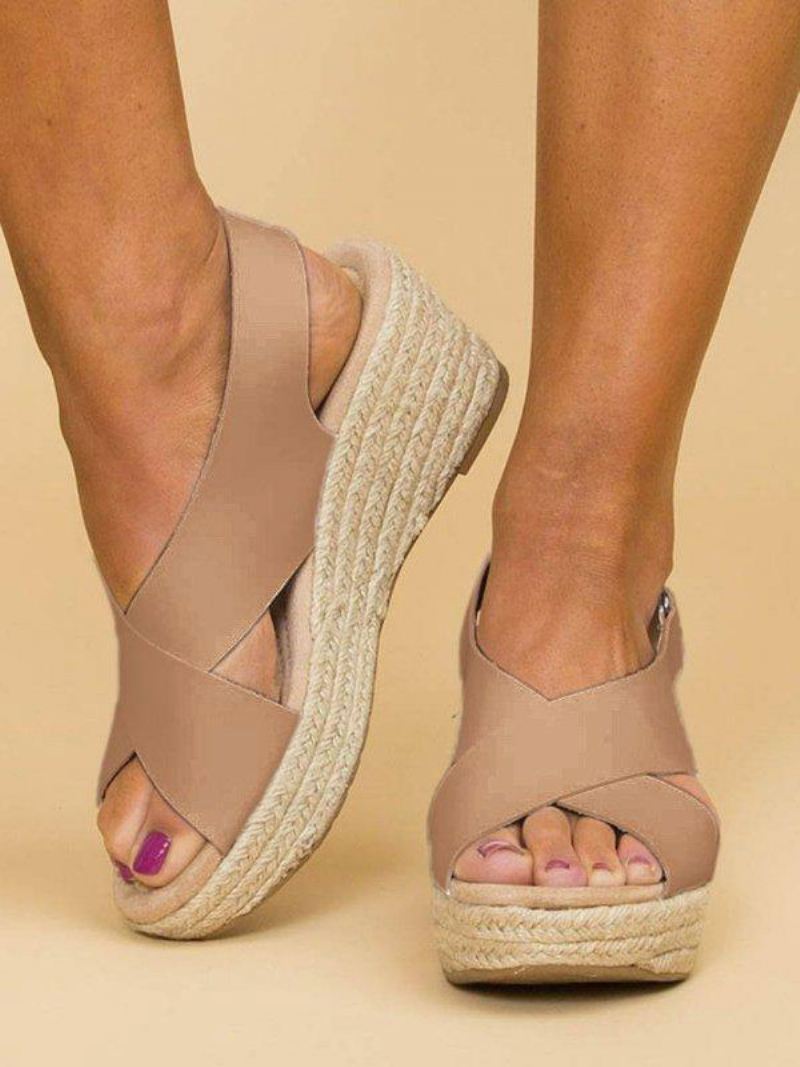 Espadrilles-sandalen Met Sleehak Dames Street Wear Pu-leer Open Teen - Beige