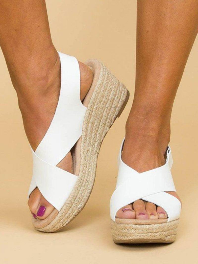 Espadrilles-sandalen Met Sleehak Dames Street Wear Pu-leer Open Teen - Wit