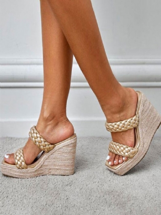 Gevlochten Espadrille-sandalen Met Sleehak Dames