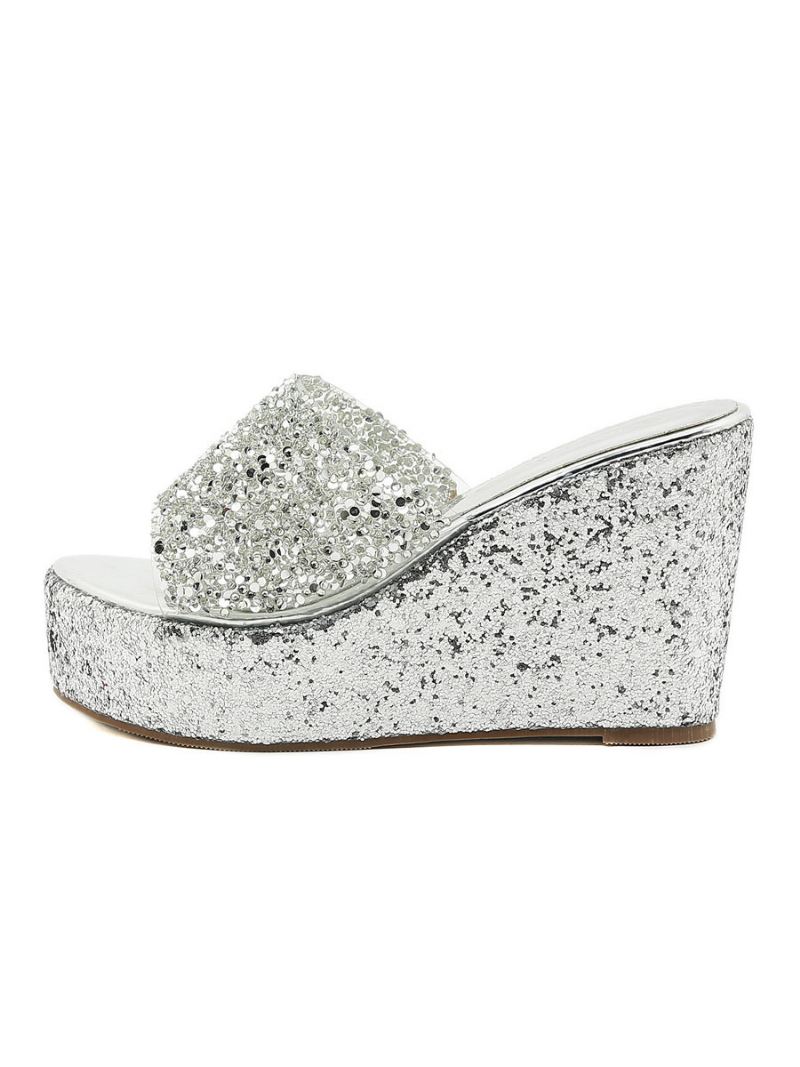 Glitterplatform-sleehakmuiltjes Dames - Zilver