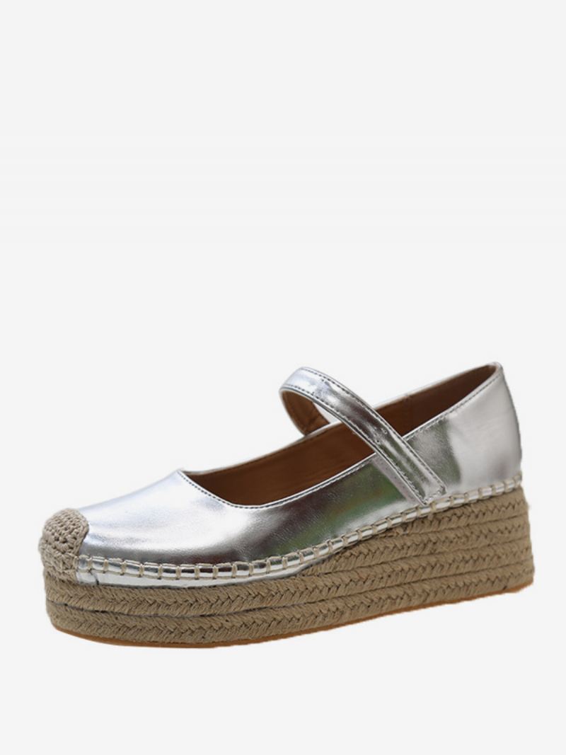 Paltform-wiggen Dames Metallic Wedges Met Ronde Neus Gespdetail