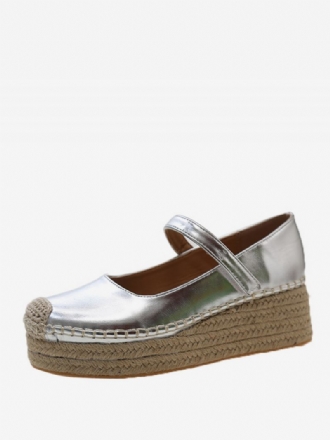 Paltform-wiggen Dames Metallic Wedges Met Ronde Neus Gespdetail