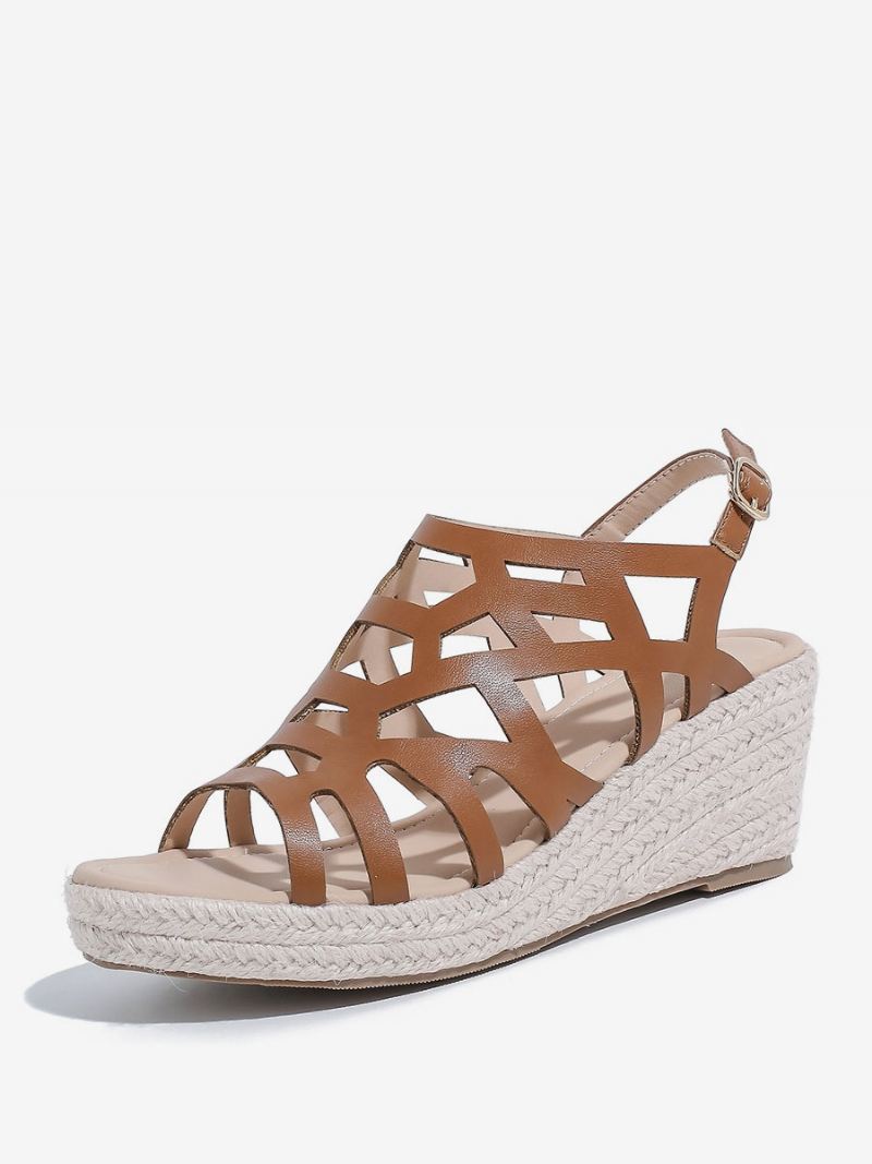 Pu-leren Sandalen Met Sleehak Dames - Koffiebruin