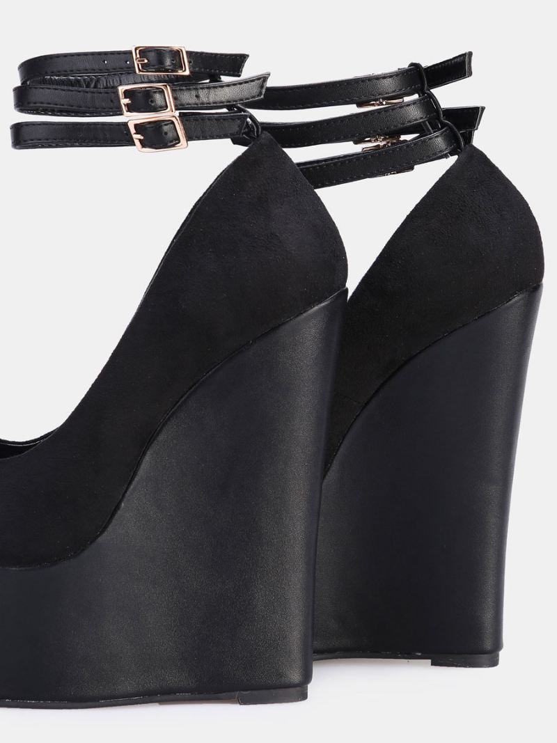 Sexy Platform Sleehakken Dames Suède Peeptoe-sleehakpumps Met Enkelbandje Zwart - Zwart