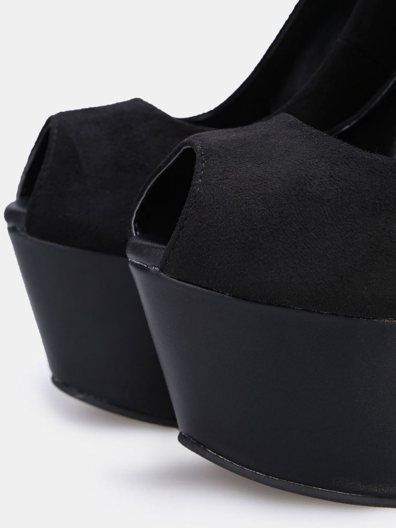 Sexy Platform Sleehakken Dames Suède Peeptoe-sleehakpumps Met Enkelbandje Zwart - Zwart