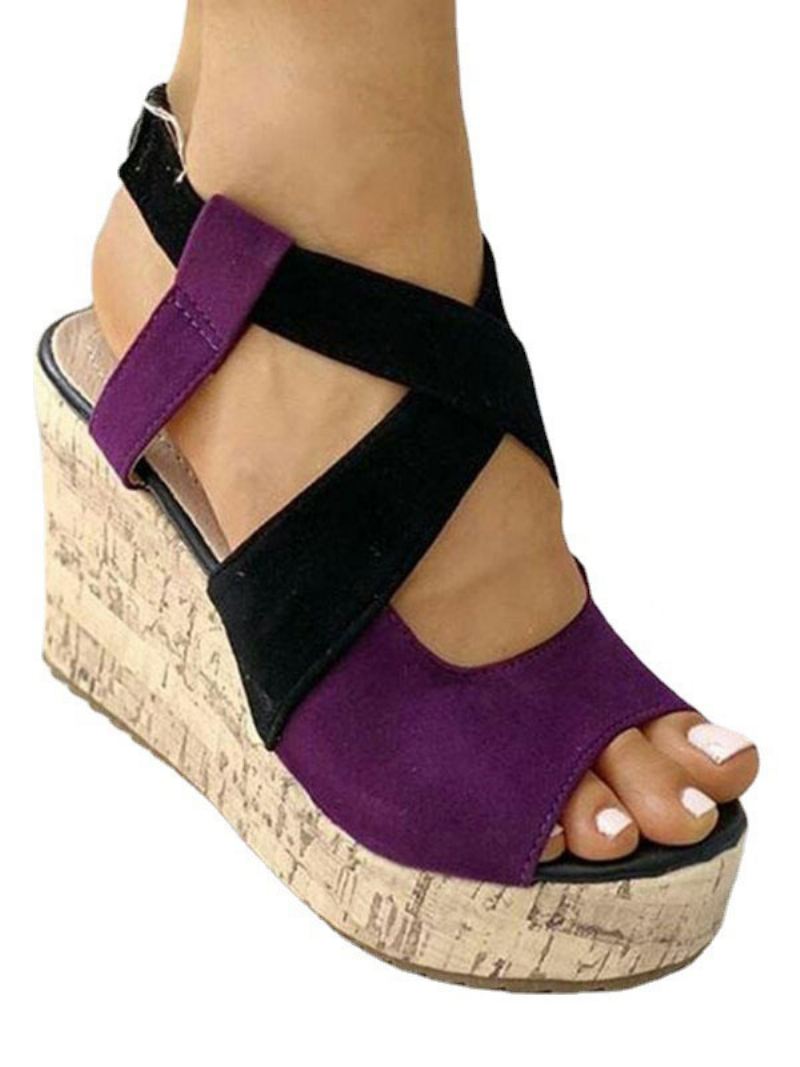 Tweekleurige Platformsandalen Met Sleehak Dames - Paars