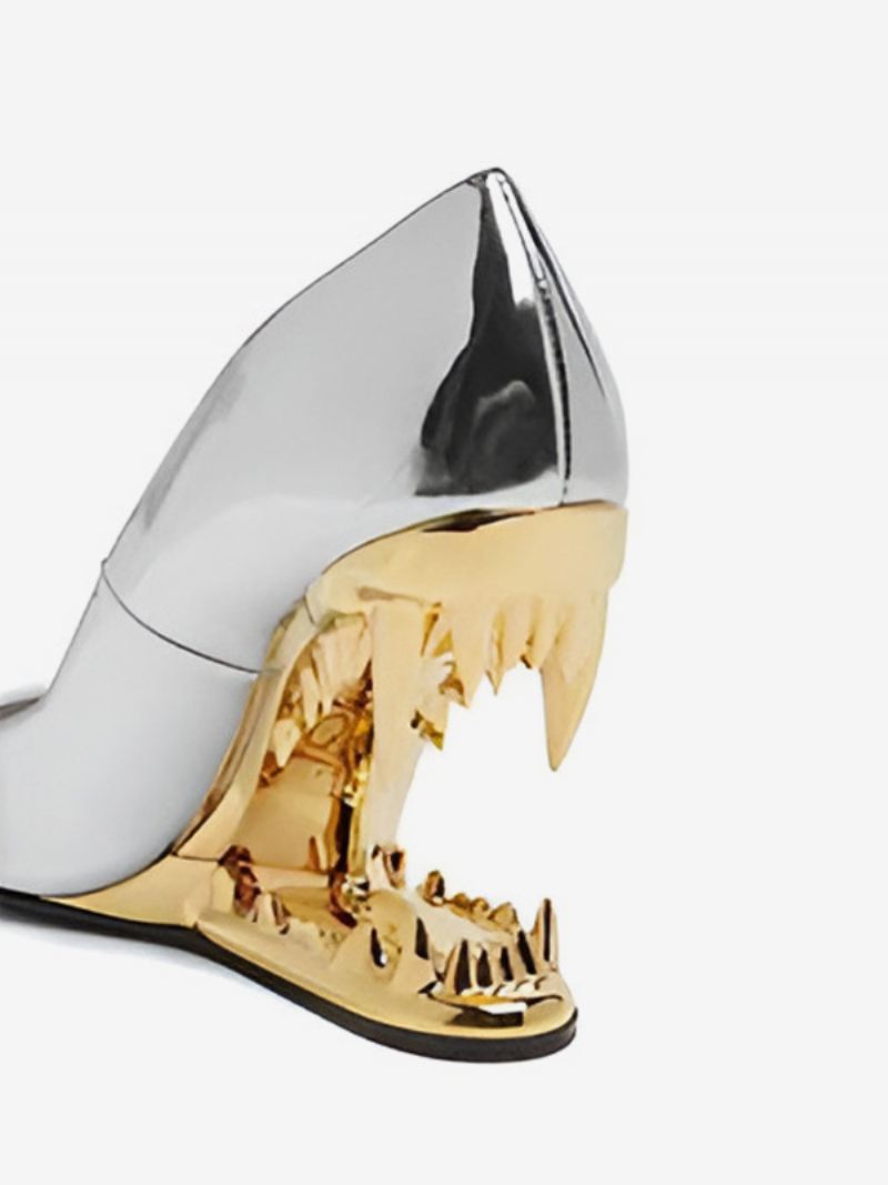 Zilveren Wedge Pumps Met Puntige Neus Ontworpen Sleehakschoenen Dames - Goud