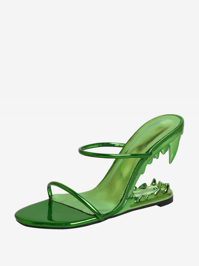 Zwarte Pu-leren Sleehaksandalen Met Sharke-tandenontwerp Dames - Groen