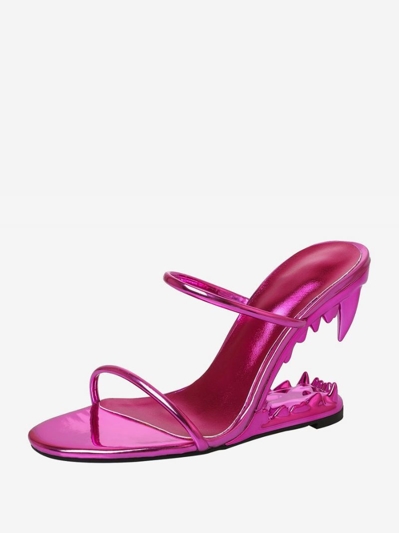 Zwarte Pu-leren Sleehaksandalen Met Sharke-tandenontwerp Dames - Roze