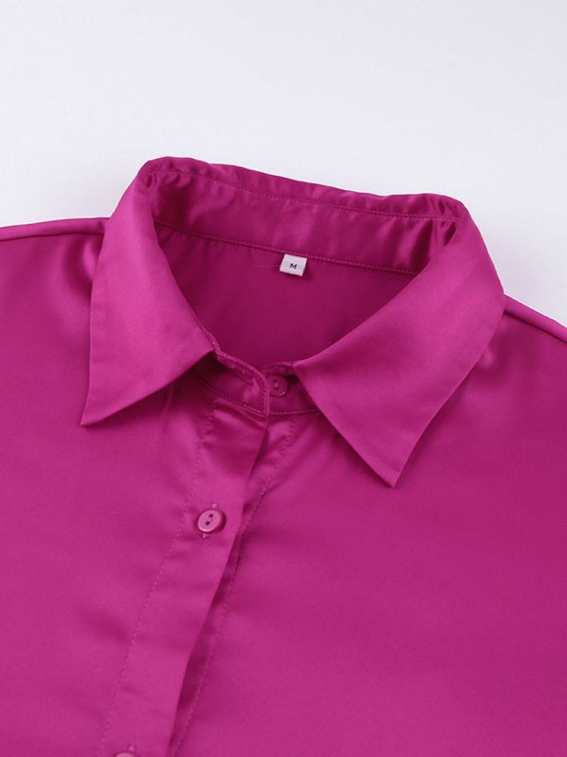 Blouse Dames Rozenveren V-hals Klassieke Tops Met Lange Mouwen - Roze