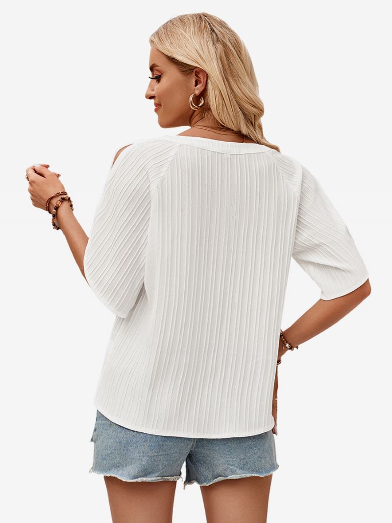 Damesblouse Met V-hals Korte Mouwen Krijtstrepen Dagelijkse Casual Tops - Wit